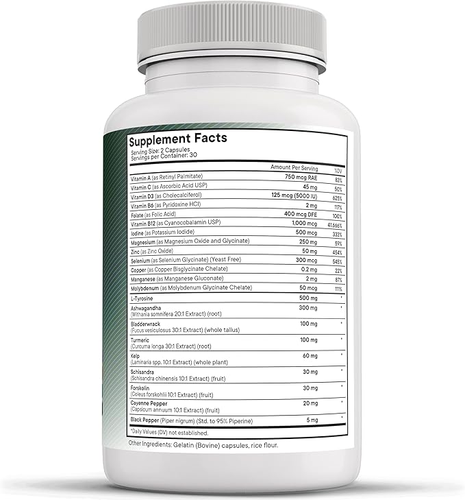 NEW AGE Selenium, Zinc, Iodine, L Tyrosine, Ashwagandha - Supplement for Women and Men with Bladderwrack, Turmeric, Silica Kelp, Schisandra - 120 Count