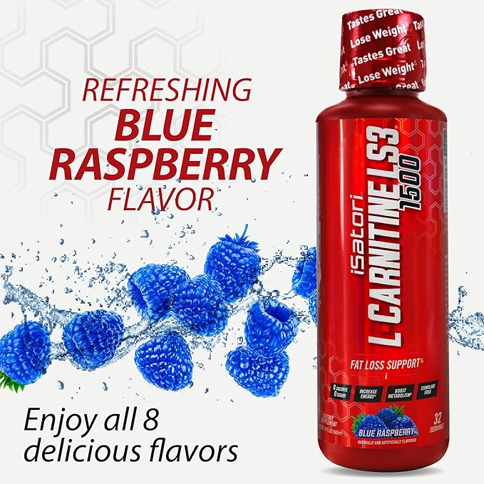iSatori L-Carnitine LS3 1500, Triple-Blend Liquid L Carnitine Supplement, with Acetyl & Tartrate, Stimulant Free Energy, No Calories, Sugar or Gluten, Keto-Friendly, Blue Raspberry (32 Servings)