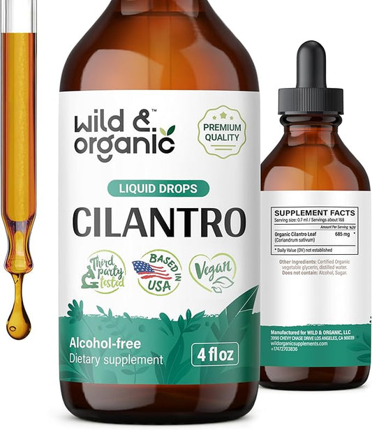 Wild & Organic Cilantro Tincture - Detox Cleanse w/Cilantro Leaf - Vegan Cilantro Antioxidants Supplement - Alcohol-Free Detox Drops w/Dried Cilantro Extract - Cilantro Powder Based Supplements 4 oz