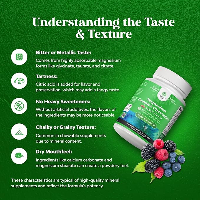 Sugar Free Magnesium Glycinate Chewable - Chewable Magnesium for Adults & Kids with Glycinate Taurate & Citrate Complex Plus Vitamins D3 B6 & C - Vegetarian Non-GMO & No Artificial Flavors (30 Day)