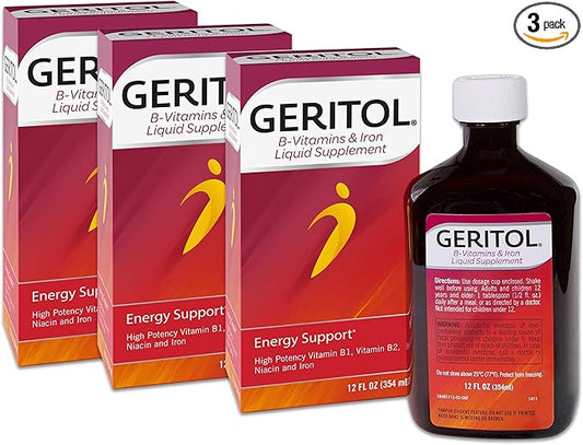 Geritol Liquid Energy Support, High Potency B-Vitamin & Iron Liquid Supplement, 12 Fl Oz (Pack of 3)