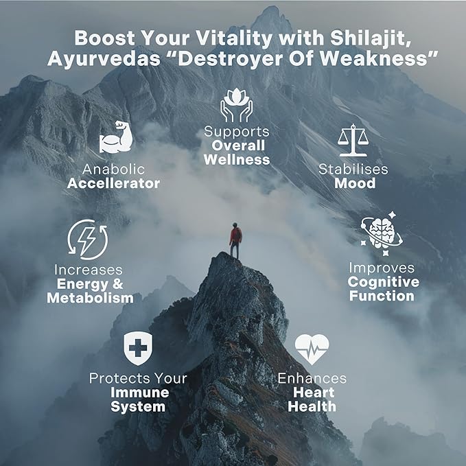 Pure Himalayan Organic Shilajit Resin Extract - 1000mg Max Potency, 85+ Trace Minerals, Humic & Fulvic Acid, Shilajit for Men & Women, Immune Support, Energy & Cognition, 2 Month Supply, 120 Capsules