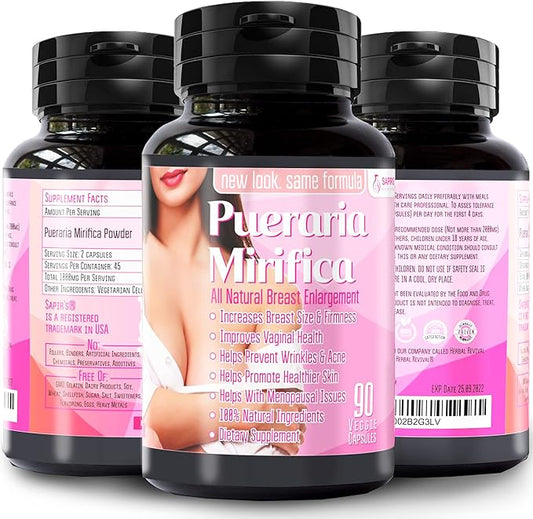 Pueraria Mirifica Capsules 2000mg Daily - Breast Enhancement Pills and Estrogen Supplement for Women and Men, Breast Enlargement Pills for Women and Transgender - Breast Growth Breast Enhancer