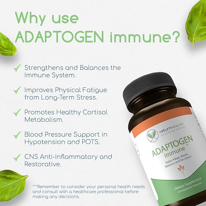 Adaptogen Immune, Adaptogens Supplements, Ashwagandha Supplements with Siberian Ginseng, Astragalus Root, and More - Promotes Healthy Body Functioning - Stress Relief Supplement, 120 Capsules