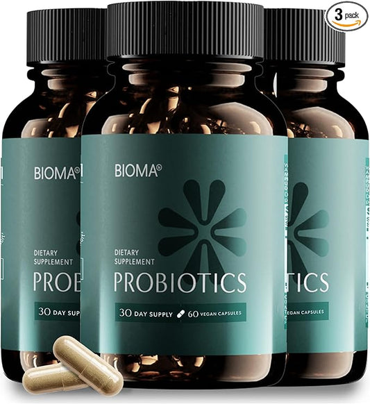 BIOMA Probiotics for Digestive Health, 3 in 1 Gut Health Probiotics and Prebiotics/Postbiotics, Probiotic Capsules for Complete Gut Harmony Probiotic Multi Enzyme - New Improved Formula (180 Caps)
