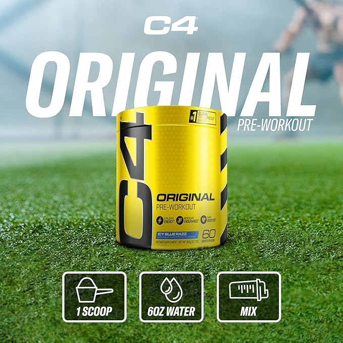 Cellucor C4 Original Pre Workout Powder ICY Blue Razz - Vitamin C for Immune Support - Sugar Free Preworkout Energy for Men & Women - 150mg Caffeine Plus Beta Alanine Plus Creatine - 60 Servings
