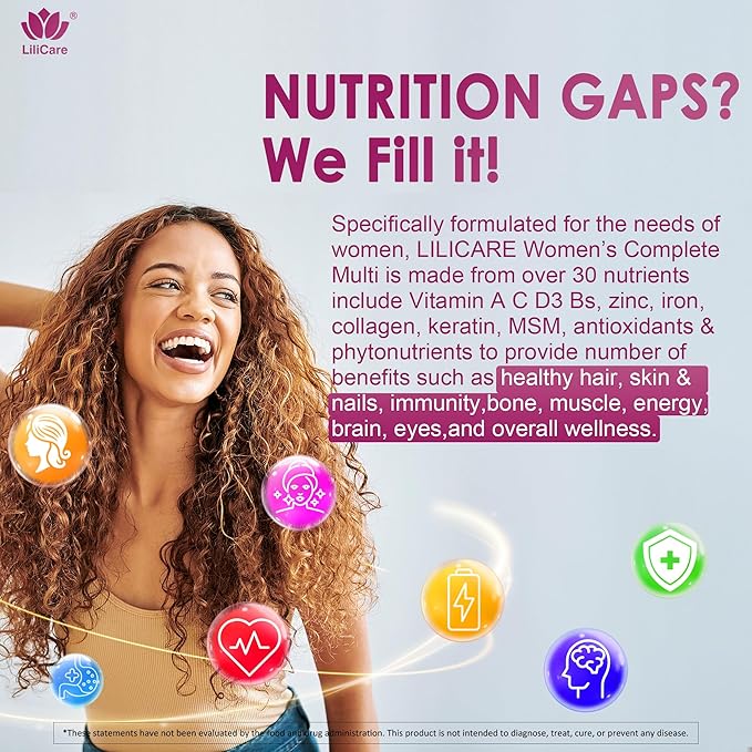 Womens Multivitamin Gummy with Iron, Biotin 2500mcg, Collagen, Keratin, Daily Vitamins A C D E Folate, B Complex, Methylated Multivitamin for Women Support Energy, Beauty, Immune, Sugar Free, 60 Count