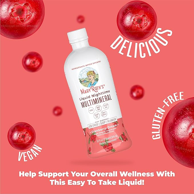 MaryRuth's Liquid Nighttime Multimineral | Sugar Free | Calm Magnesium Citrate | NO Melatonin | Calcium Magnesium Zinc | Muscle Relaxation | Available in 4 Flavors | Vegan | Gluten Free | 32 Servings