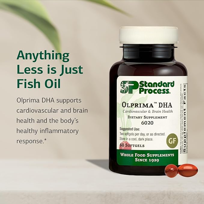 Standard Process Olprima DHA - Omega-3 Supplement for Heart & Brain Health - Gluten-Free, Non-Dairy & Non-Soy - 60 Softgels (30 Servings)