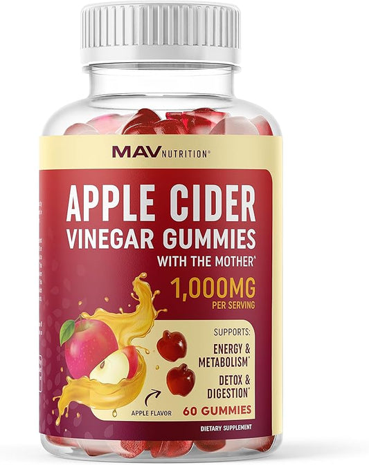 Organic Apple Cider Vinegar Gummies for Digestion, Detox & Immunity & Support with ACV | with The Mother, Vitamin B6, B12 & Folate | Vegan, 500MG | 60 Ct