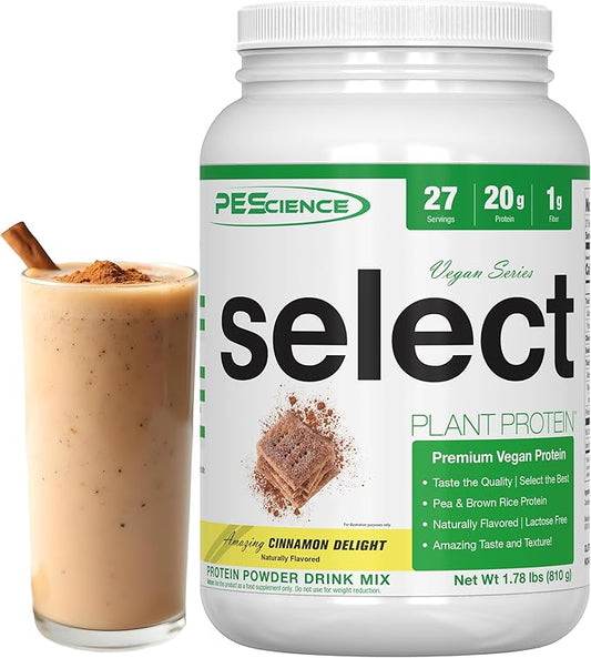PEScience Select Vegan Plant Based Protein Powder, Cinnamon Delight, 27 Serving, Pea and Brown Rice Blend