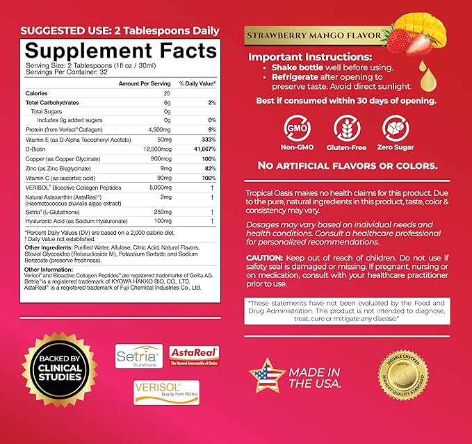 Liquid Collagen Glow for Women & Men– 5000mg VERISOL Hydrolyzed Collagen Peptides + Biotin | Supports Skin Elasticity, Hair Growth, Strong Nails | Clinically Studied Ingredients| 32 Serv