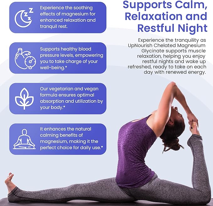 UpNourish Magnesium Glycinate Chelate 500mg Capsules - Highly Absorbable Chelated Magnesium - Pure Magnesium Supplement for Sleep & Calm Support, Nervous, Muscle & Bone Health