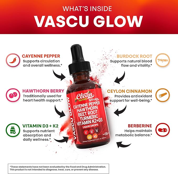 Clean Nutra Cayenne Pepper Drops Supplement Liquid + Hawthorn Berry, Vitamin D3 K2 Beet Root Powder, Ceylon Cinnamon, Turmeric Curcumin, Organic Panax Ginseng, Berberine Extract Organic (5)