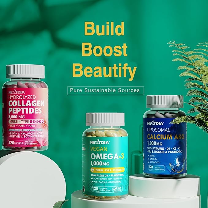 2 Pack Vegan Omega 3 D3 K2 CoQ10 Supplement, Plant Based DHA EPA ALA for Women Men, Omega 3 Organic Algae Flaxseed Oil Supplement for Bone, Brain, Eye & Immune Support, No Carrageenan, 240 Softgels
