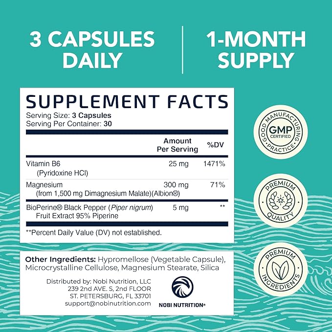 Magnesium Malate 1500MG | Energy & Nervous System Support | 300MG Elemental Mag Per Serving | High Absorption Magnesium Malate Capsules with VIT B6 + Black Pepper | Non-GMO | 90 Ct (1 Month Supply)