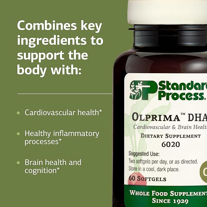 Standard Process Olprima DHA - Omega-3 Supplement for Heart & Brain Health - Gluten-Free, Non-Dairy & Non-Soy - 60 Softgels (30 Servings)