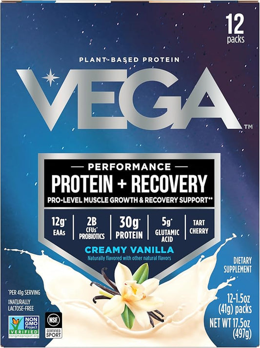 Vega Sport Premium Vegan Protein Powder, Vanilla - 30g Plant Based Protein, 5g BCAAs, Low Carb, Keto, Dairy Free, Gluten Free, Non GMO, Pea Protein for Adults, 12 x 1.6 oz Sachets (Packaging May Vary)