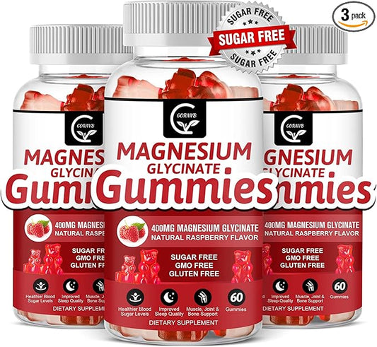 Magnesium Glycinate Gummies 400mg, Magnesium Potassium Supplement - Chelated Magnesium Potassium Complex with Vitamin D, B6, and CoQ10, Supports for Memory, Calm, Mood & Sleep - 60 Count (Pack of 3)