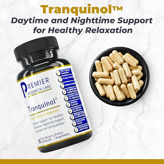 Premier Research Labs Tranquinol - Natural Sleep Aid Supplement for Deep Sleep Support and Calm Mind | Magnesium, Turmeric, Lemon Balm & Saffron Extract - Pure Vegan - 90 Plant-Source Capsules
