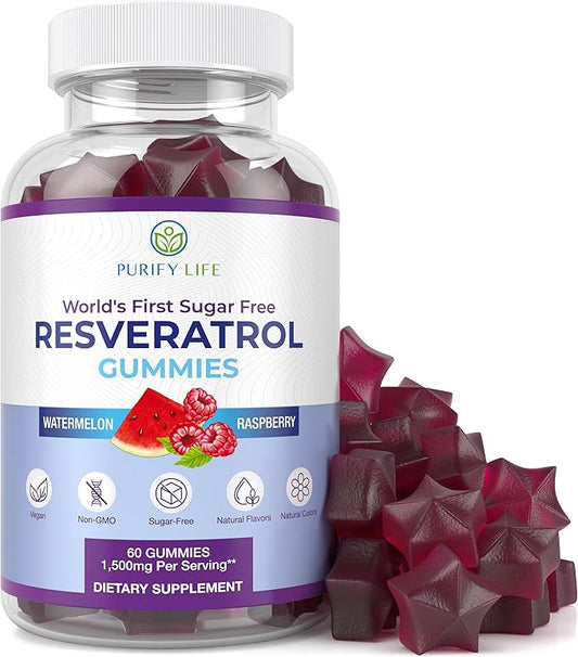 Purify Life Sugar-Free Resveratrol Gummies - Potent 1500mg Resveratrol Supplement to Support Digestive & Immune Health - Supplement for Antioxidant Support, Cell Regenerator & Repair