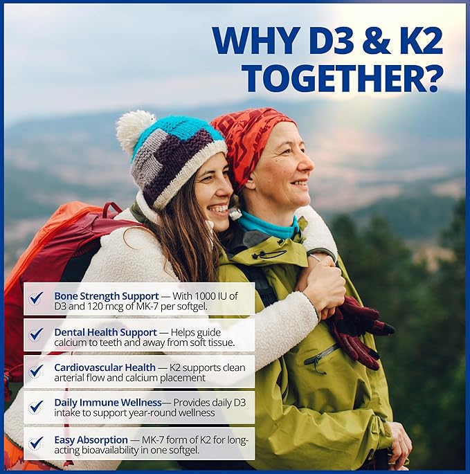 CanPrev D3 & K2 Vitamins 240 Softgels, 240-Day Supply, 1000IU Vitamin D3 & 120mcg K2, Supports Strong Bones, Teeth & Heart Wellness, Easy-to-Absorb with Organic Coconut Oil, No GMO, Gluten, Soy, Dairy