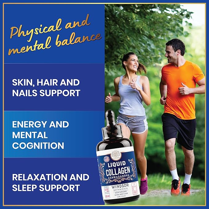 WINDSOR BOTANICALS Liquid Collagen Ashwagandha and Melatonin Liquid - Sleep, Calm & Beauty Support Bundle