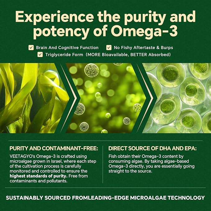 Vegan Omega 3 Gummies 1200mg - Dual Layer - Fish Oil Alternative, Marine Algae Omega 3 Supplement DHA 600mg, EPA 400mg with Astaxanthin,Sugar Free,60 Cts