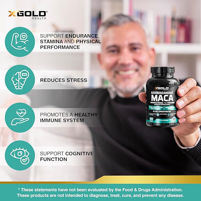 Ashwagandha 5,000mg + Maca Root Black, Red, Yellow 4,000mg, Rhodiola & L-Theanine: 30:1 Extract Ashwagandha Capsules, 20:1 Extract Maca Root Capsules - Supplement for Men and Women