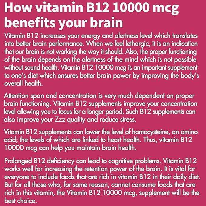 Vitamin B12, Methylcobalamin 10000 mcg, Active B12 Vitamins, Vegan Methyl B12 For Energy Metabolism & Brain Health, Boost Immune System, Natural Strawberry Flavor, Zero Sugar, 90 Fast Dissolve Tablets