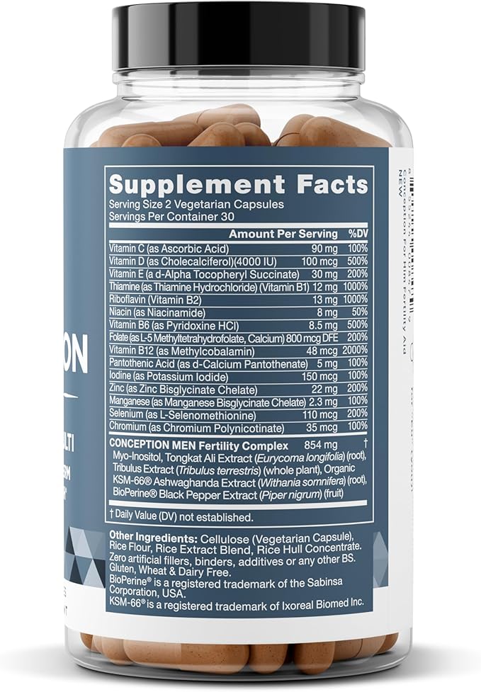 Conception For Him – Fertility Supplements for Men, Male Fertility Booster & Prenatal – Optimal Sperm Count, Motility Strength – Ashwagandha, Folate Folic Acid,Magnesium & Zinc – 60 Veg Soft Capsules