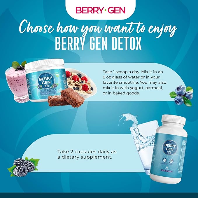 Berry Gen: Detox Herbal Supplement with Probiotics, Aloe Vera, Psyllium Husk, and Parsley - 60 Capsules - Natural Formula - Supports Digestive System - Made in The USA