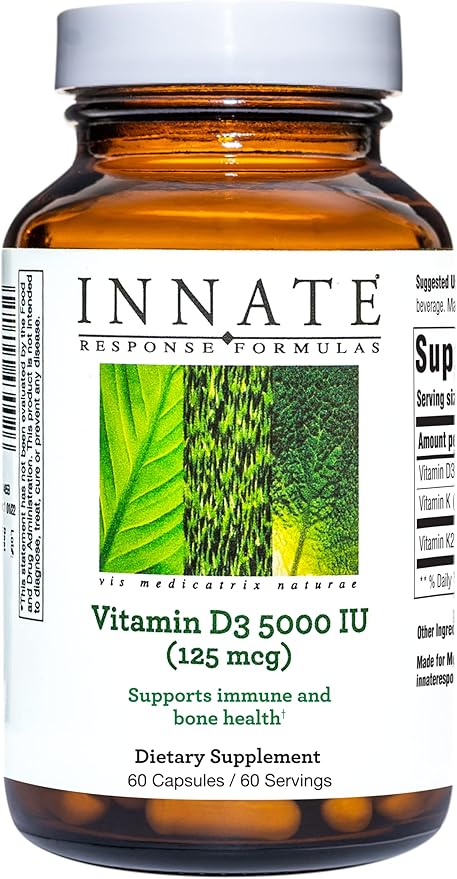 INNATE Response Formulas Vitamin D3 5000 IU (125 mcg) - Supplement That Supports Immune and Bone Health - Blend of Vitamins D3, K1, and K2 - Vegetarian - 60 Capsules (60 Servings)