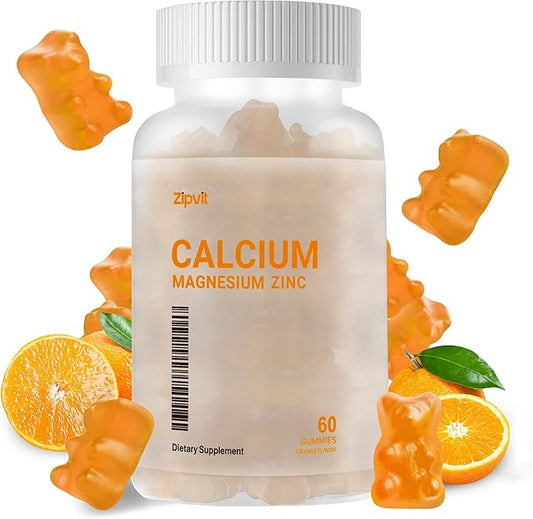 Calcium Magnesium Zinc Gummies with Vitamin D3 & K2 - High Potency Enhanced Absorption -60 Orange Gummies Flavored