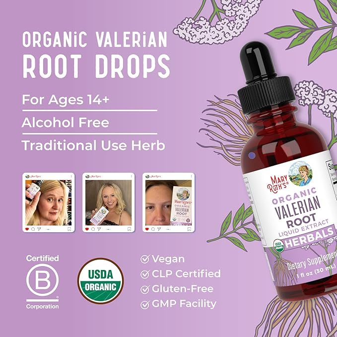 MaryRuth Organics Valerian Root Liquid Drops | 2 Month Supply | Sugar Free | USDA Organic Valerian Root Drops | Support Sleep | Calm and Stress Relief | Vegan | Non-GMO | Gluten Free | 60 Servings
