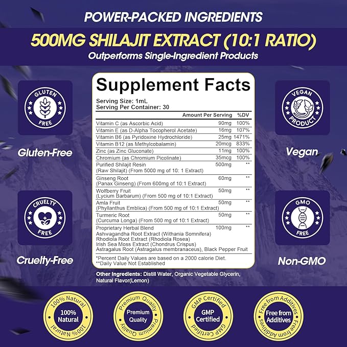 2 Pack Himalayan Shilajit Resin Drops for Men & Women, 16-in-1 Liquid Vitamin, Trace Minerals, Ginseng, Turmeric, Ashwagandha, Immune Support, Energy Boost & Joint Health, Pure Shilajit Supplement