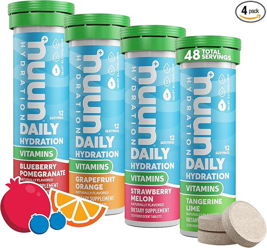 Nuun Hydration Vitamins Electrolyte Tablets, Mixed Fruit, 5 Essential Electrolytes for Hydration + Vitamin A, B6, C, D, E, with Magnesium, Vegan, Non-GMO, 4 Pack (48 Servings)