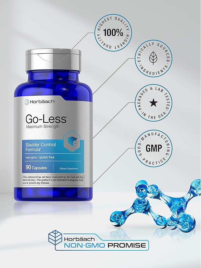 Horbäach Go Less Bladder Control Pills | 90 Capsules | Maximum Strength for Women and Men | Non-GMO & Gluten Free Formula