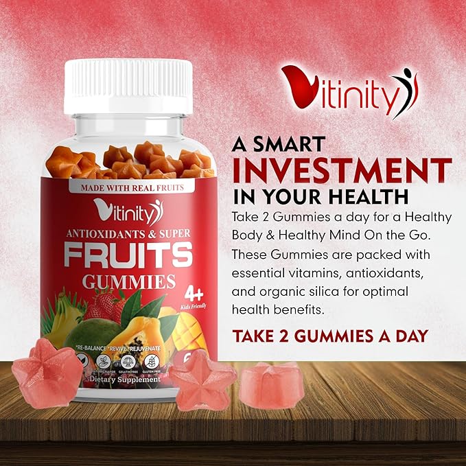 Made with Real Super Fruits Delicious Gummy Supplement,Men,Women & Kids(60 Chews),9 Superfruits,Fruit & Herbs,Superfruits Vitamins,Non-GMO,Pectin-Based,Gluten-Free,No More Pills-30 Day Supply