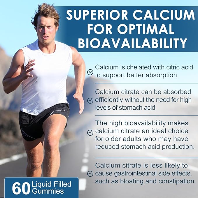 Calcium Citrate Gummies 1000mg, Easily Absorbed Calcium with Magnesium 500mg, Zinc, D3, B6 & Potassium, Chewable Calcium Supplement for Women & Men, Bone & Teeth, Muscle & Immune Support, Vegan 60Cts