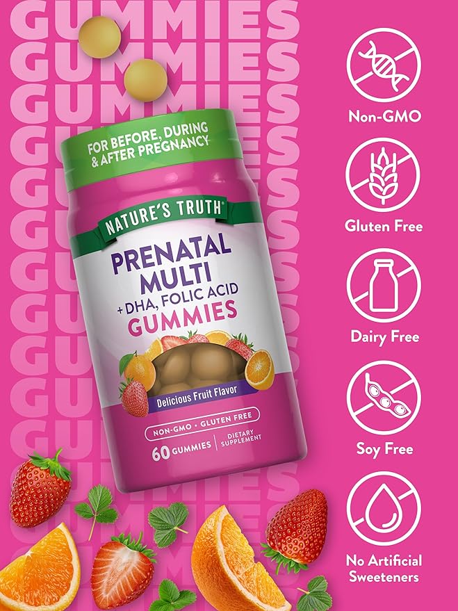 Nature's Truth Prenatal Multivitamin Gummies | with DHA & Folic Acid | 60 Count | Fruit Flavor | Non-GMO & Gluten Free Supplement