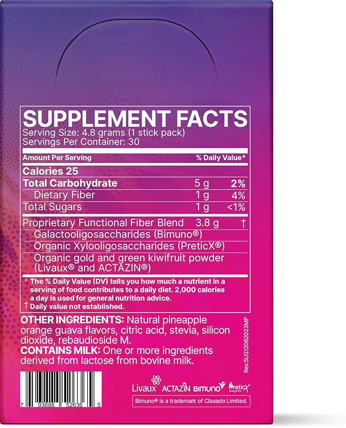 Microbiome Labs MegaPre Prebiotic Fiber Powder for Women, Men & Kids - Pre-Dosed Prebiotic Fiber Supplement Powder with Clinically Tested Oligosaccharides - Pineapple Orange Guava (30 Drink Packets)