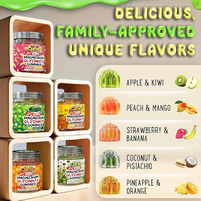 Center-Filled Magnesium Glycinate Gummies 400MG - High Absorption for Kids, Teens & Adults - Supplement for Sleep, Calm & Muscle Relaxation with B6 & D3 - Gluten Free & Vegan Friendly - 120 Count