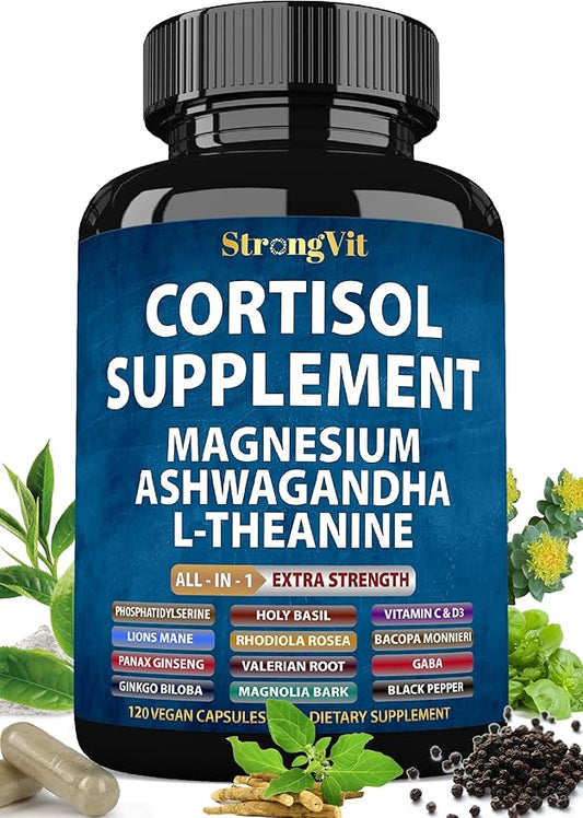 Cortisol Supplements for Women and Men with Magnesium, Ashwagandha & L-Theanine. High Cortisol Reducer, Manager, Detox, Lower and Control. Sleep Support & Stress Relief, USA (120 Capsules)