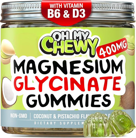 Center-Filled Magnesium Glycinate Gummies 400MG - High Absorption for Kids, Teens & Adults - Supplement for Sleep, Calm & Muscle Relaxation with B6 & D3 - Gluten Free & Vegan Friendly - 60 Count