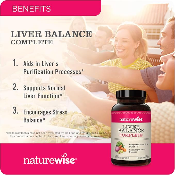 NatureWise Liver Balance Detox Supplement - Triple Repair Formula with Milk Thistle, Dandelion, Turmeric, Artichoke, Reishi Mushroom & Kudzu, - Vegan - 120 Capsules[60-Day Supply]