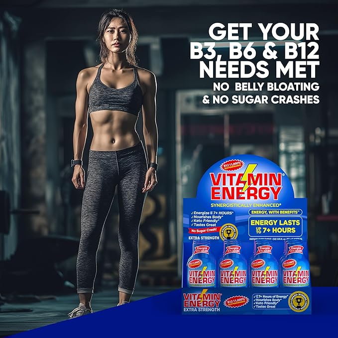 Vitamin Energy B12 11,000% Extra Strength Energy Shot Açaí Pomegranate 12 Pack, 260mg Natural Caffeine, B12 & B6, Nootropic Focus, Vitality, Zero Sugar, Gluten-Free, Vegan, Kosher, 1.93 fl oz