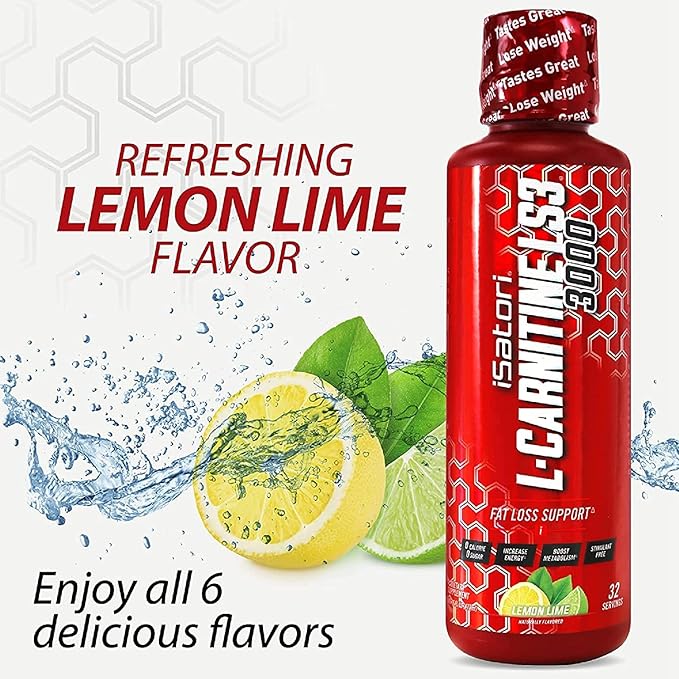 iSatori L-Carnitine LS3 3000, Triple-Blend Liquid L Carnitine Supplement, with Acetyl & Tartrate, Stimulant Free Energy, No Calories, Sugar or Gluten, Keto-Friendly, Lemon Lime (32 Servings)