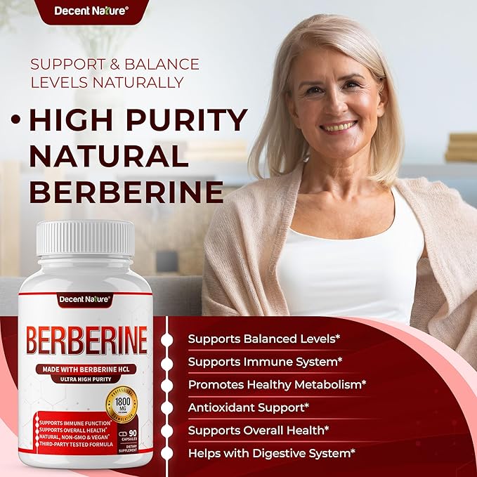 Berberine Supplement 1800mg - Premium Berberine HCl 97% High Purity Berberine Plus, Supports Immune System, High Potency Berberine Hydrochloride, Non-GMO Vegan, for Men Woman 90 Capsules