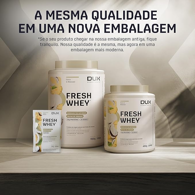 DUX NUTRITION - Fresh Whey Pineapple & Coconut - 20g of Protein per Serving - Amino Acids, Brazilian Fruits and Nuts, Pre and Post-Workout - 31.7oz